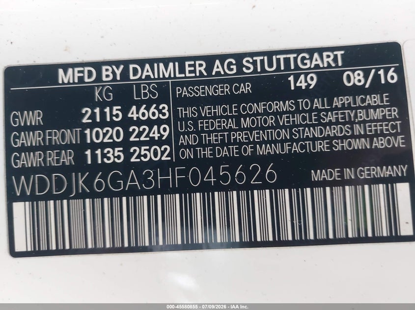 2017 Mercedes-Benz Sl 450 VIN: WDDJK6GA3HF045626 Lot: 45580855