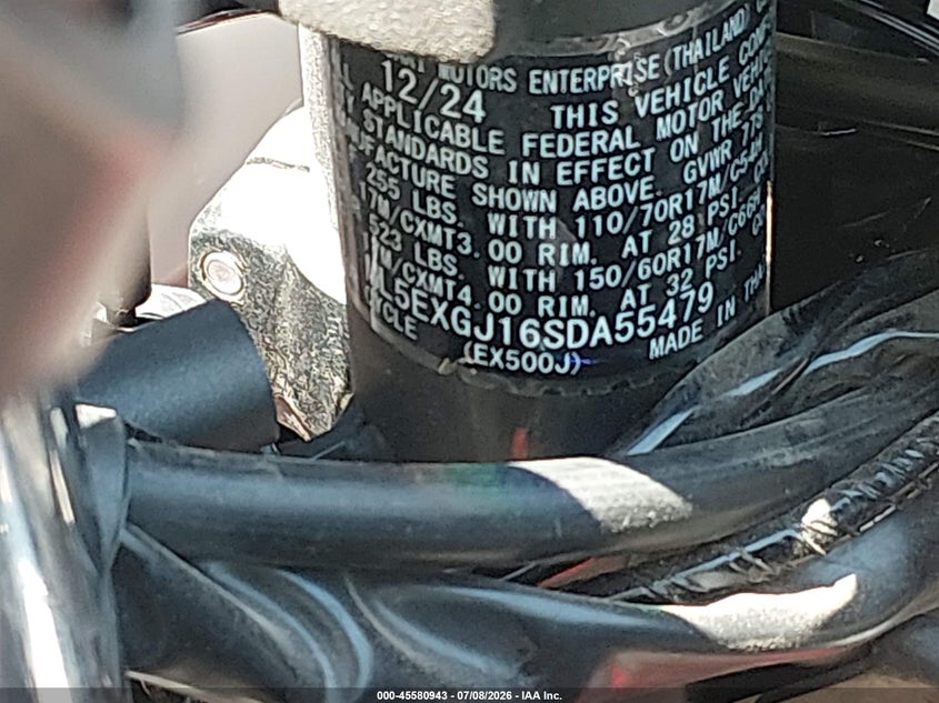 2025 Kawasaki Ex500 A/B VIN: ML5EXGJ16SDA55479 Lot: 45580943