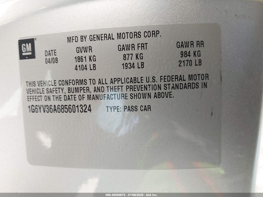 2008 CADILLAC XLR CABRIO 4.6L V-8 DOHC, VVT, 320HP
