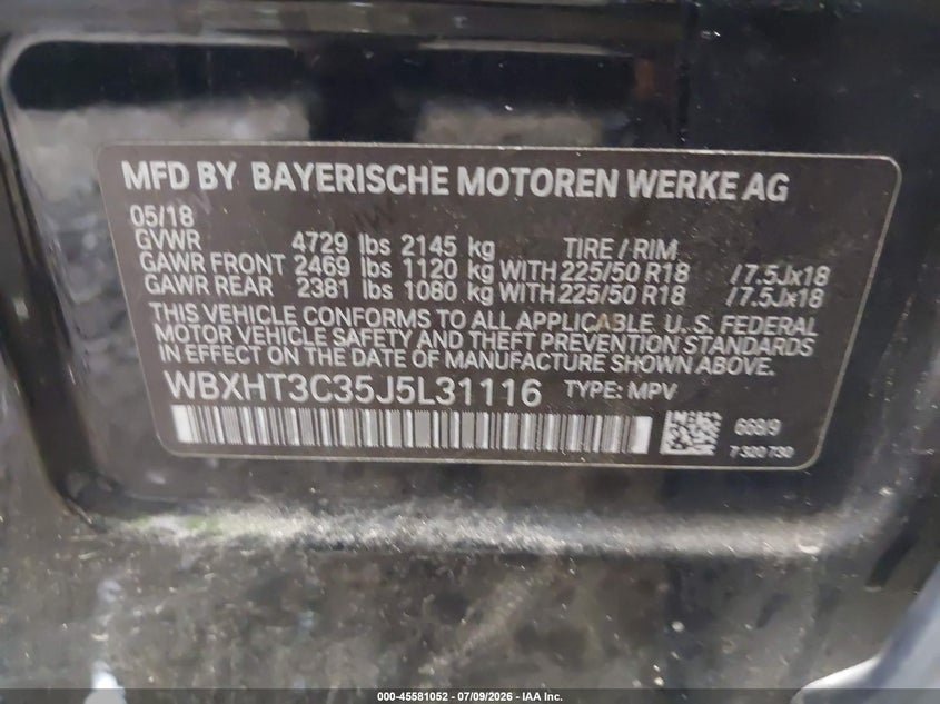 2018 BMW X1 xDrive28I VIN: WBXHT3C35J5L31116 Lot: 45581052