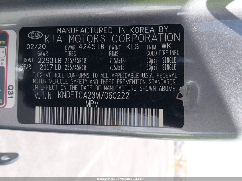 2021 Kia Seltos Sx Turbo VIN: KNDETCA23M7060222 Lot: 45581058