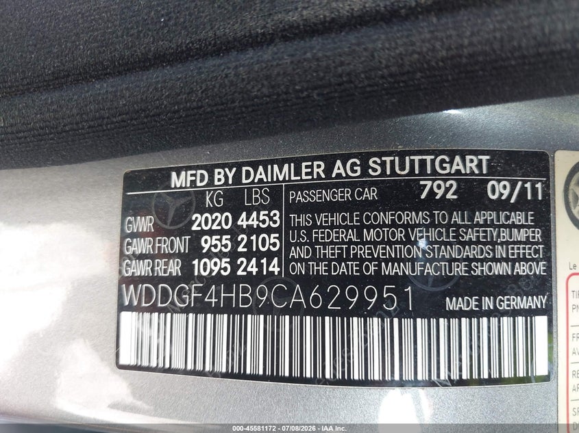 2012 Mercedes-Benz C 250 Luxury/Sport VIN: WDDGF4HB9CA629951 Lot: 45581172