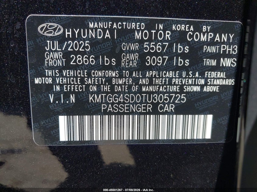 2026 Genesis G80 3.5T Sport Prestige Awd VIN: KMTGG4SD0TU305725 Lot: 45581267
