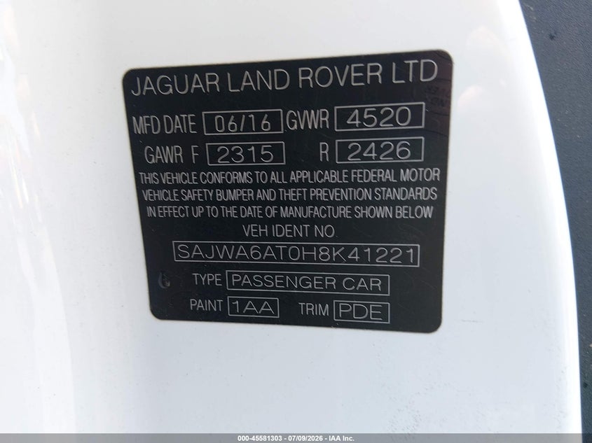 2017 Jaguar F-Type Premium VIN: SAJWA6AT0H8K41221 Lot: 45581303