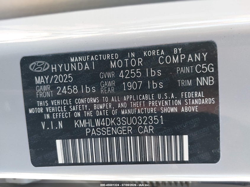 2025 Hyundai Elantra N VIN: KMHLW4DK3SU032351 Lot: 45581324
