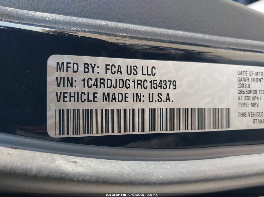2024 Dodge Durango Gt Plus Awd VIN: 1C4RDJDG1RC154379 Lot: 45581418