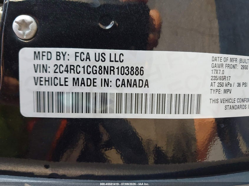 2022 Chrysler Voyager Lx VIN: 2C4RC1CG8NR103886 Lot: 45581419