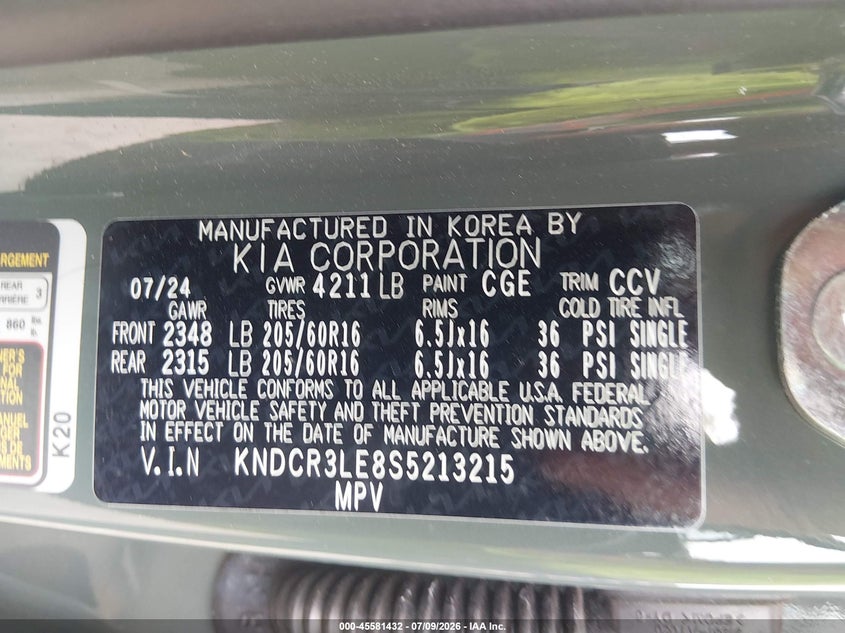 2025 Kia Niro Ex VIN: KNDCR3LE8S5213215 Lot: 45581432