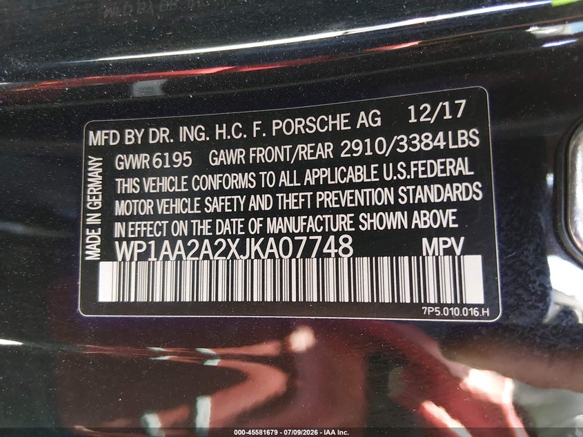 2018 Porsche Cayenne Platinum Edition VIN: WP1AA2A2XJKA07748 Lot: 45581679