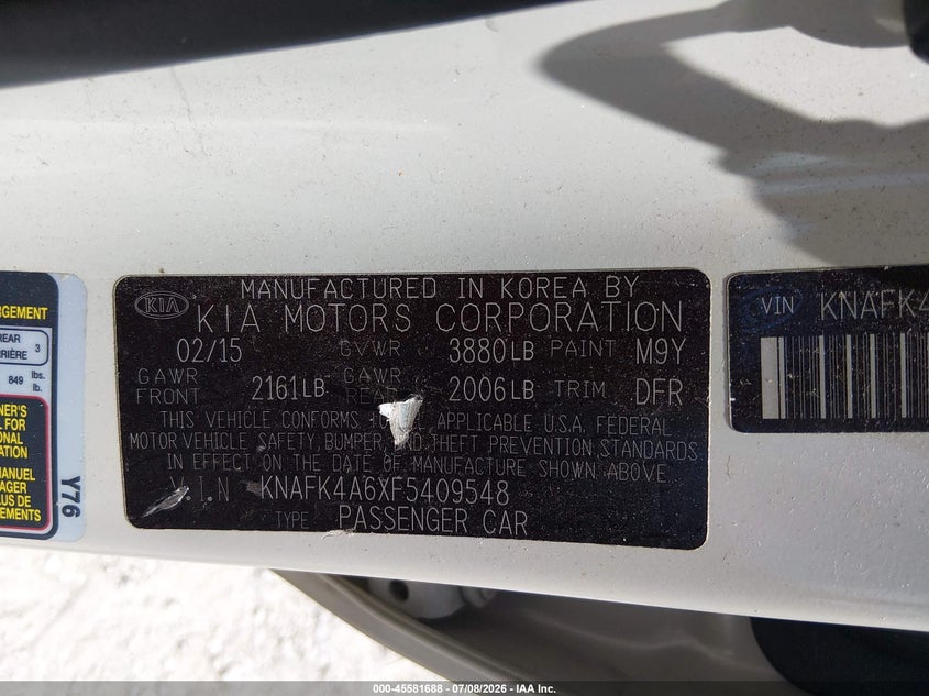 2015 Kia Forte Lx VIN: KNAFK4A6XF5409548 Lot: 45581688