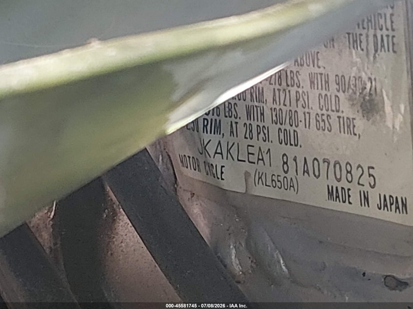 2001 Kawasaki Kl650 A VIN: JKAKLEA181A070825 Lot: 45581745