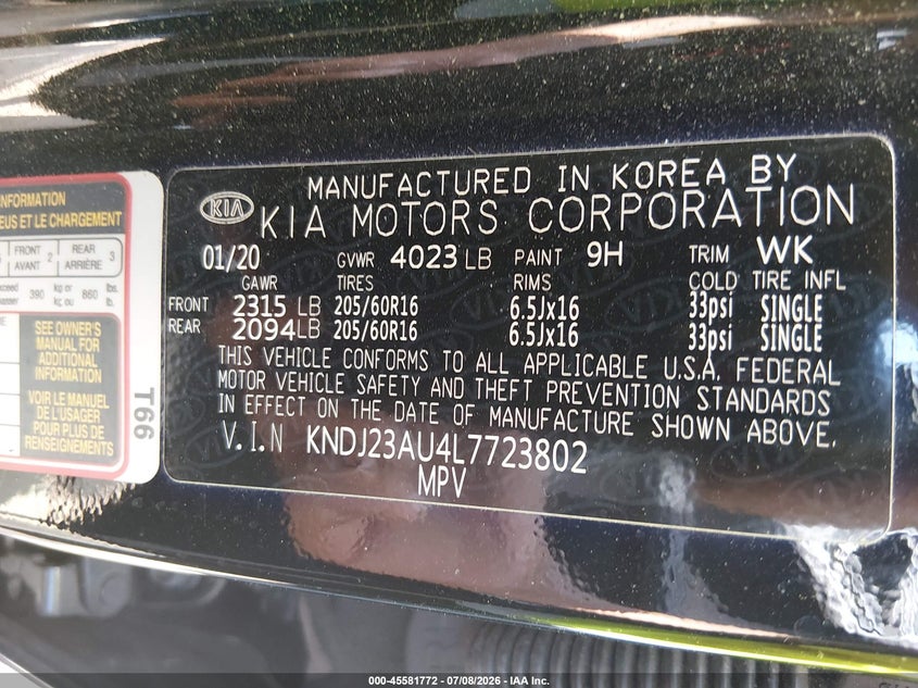 2020 Kia Soul Lx VIN: KNDJ23AU4L7723802 Lot: 45581772