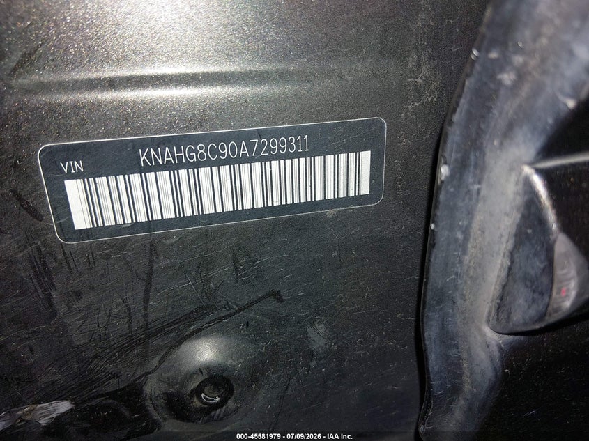 2010 Kia Rondo Lx VIN: KNAHG8C90A7299311 Lot: 45581979