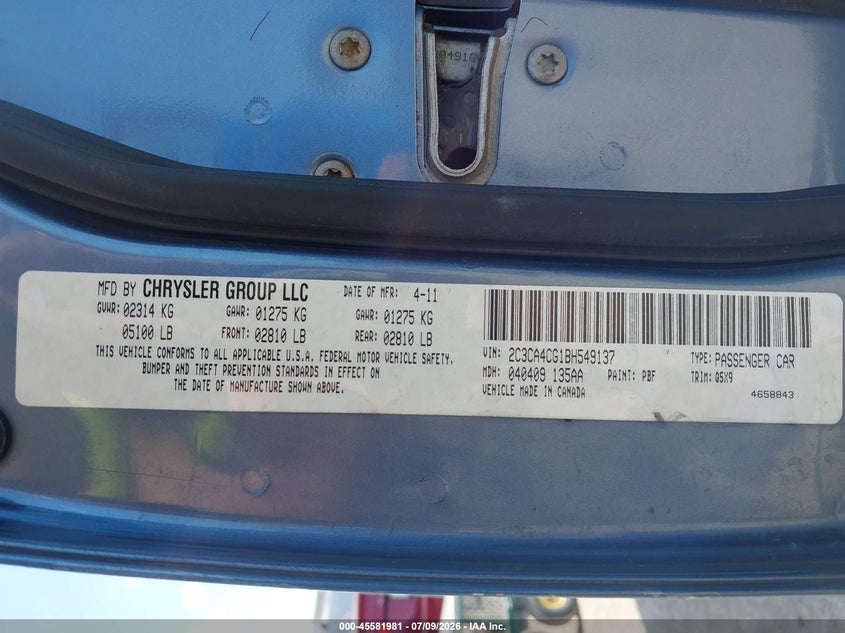 2011 Chrysler 300 VIN: 2C3CA4CG1BH549137 Lot: 45581981
