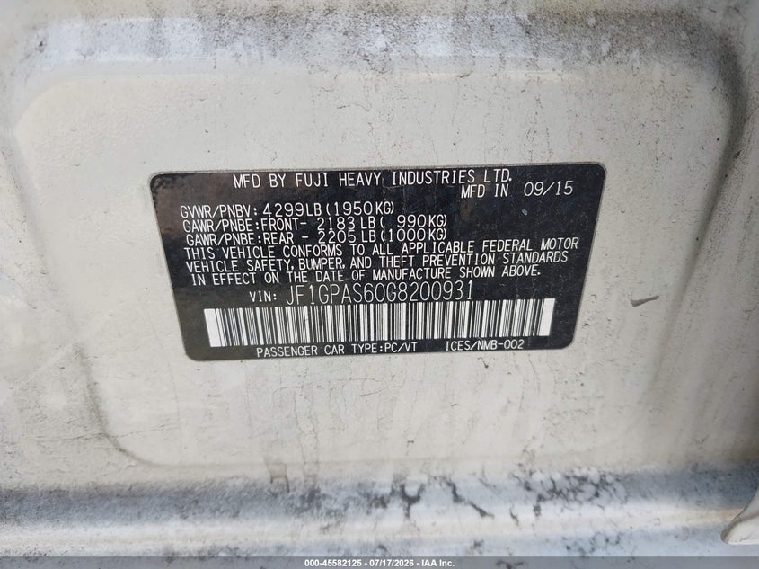 2016 Subaru Impreza 2.0I Sport Premium VIN: JF1GPAS60G8200931 Lot: 45582125