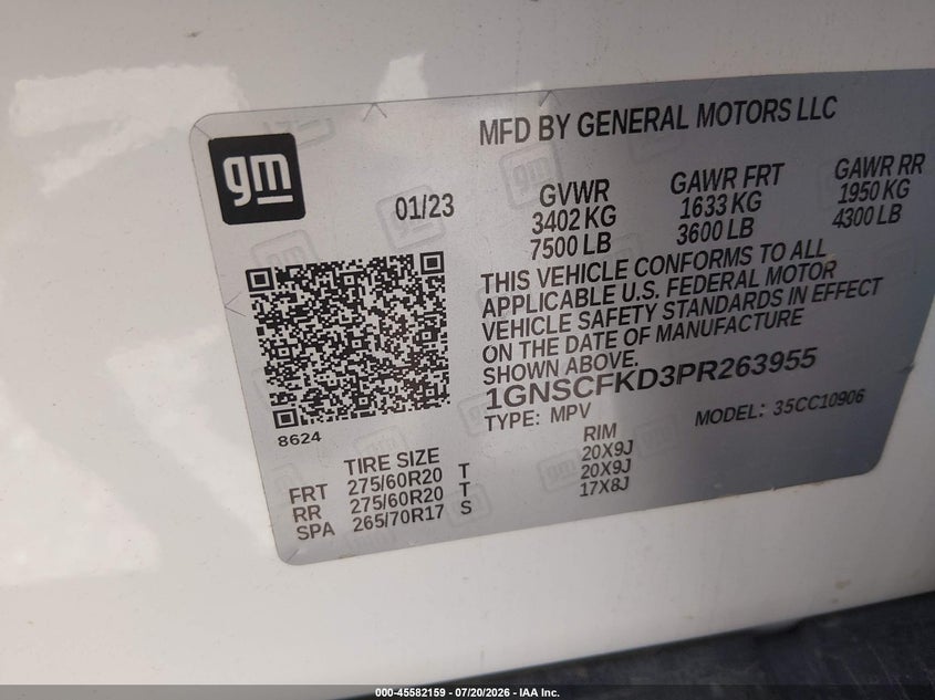 2023 Chevrolet Suburban 2Wd Premier VIN: 1GNSCFKD3PR263955 Lot: 45582159