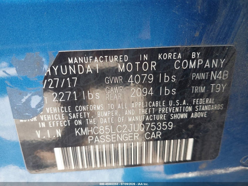 2018 Hyundai Ioniq Hybrid Limited VIN: KMHC85LC2JU075359 Lot: 45582253