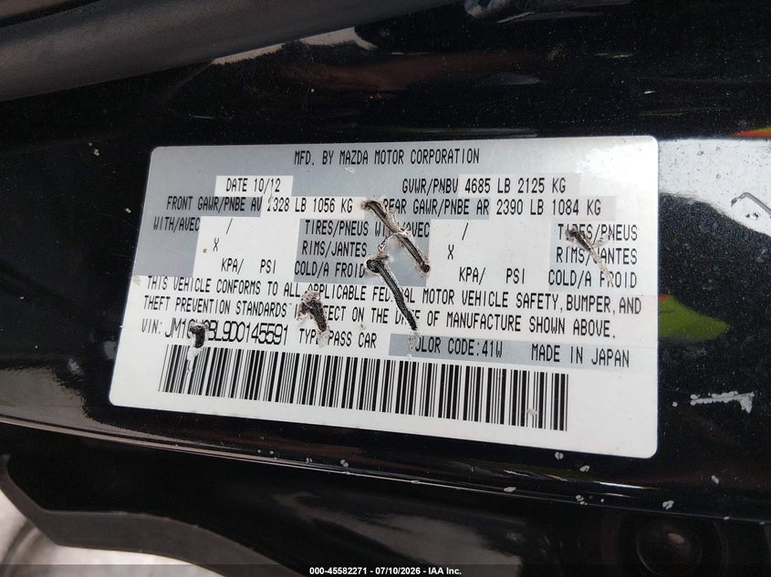 2013 Mazda Mazda5 Sport VIN: JM1CW2BL9D0145591 Lot: 45582271