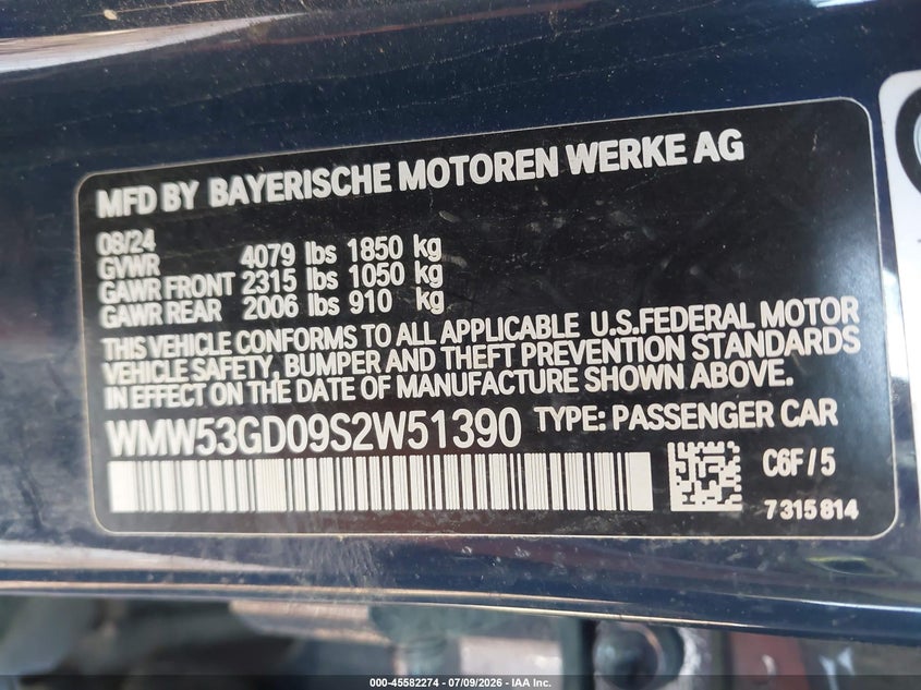 2025 Mini Hardtop Cooper S VIN: WMW53GD09S2W51390 Lot: 45582274