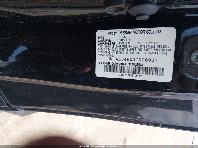 2003 Nissan 350Z Touring VIN: JN1AZ34E03T008901 Lot: 45582307