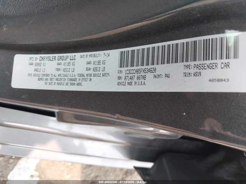 2015 Chrysler 200 Limited VIN: 1C3CCCAB5FN534620 Lot: 45582340