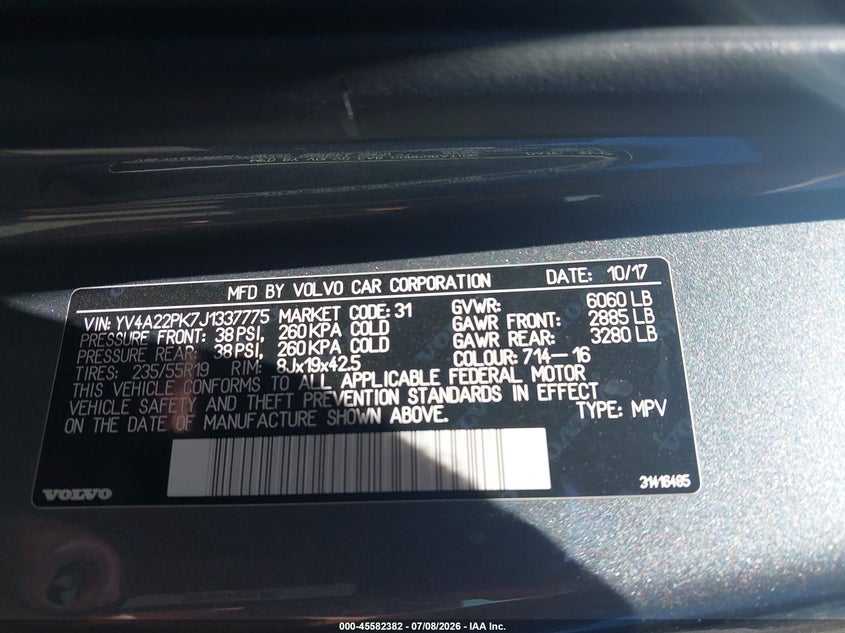 2018 Volvo Xc90 T6 Momentum VIN: YV4A22PK7J1337775 Lot: 45582382