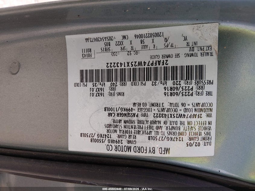 2005 Ford Crown Victoria Lx/Lx Sport VIN: 2FAFP74W25X143222 Lot: 45582448