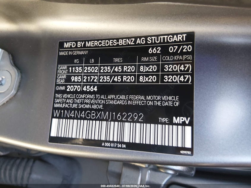 2021 Mercedes-Benz Gla 250 VIN: W1N4N4GBXMJ162292 Lot: 45582548
