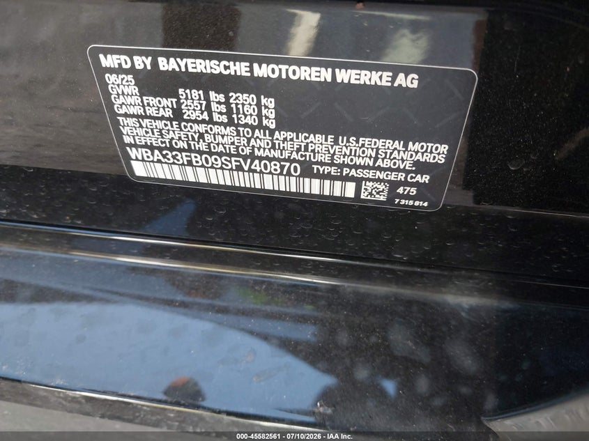 2025 BMW 430I Gran Coupe xDrive VIN: WBA33FB09SFV40870 Lot: 45582561