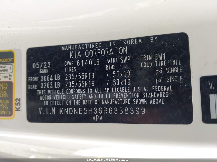 2024 Kia Carnival Mpv Sx Prestige VIN: KNDNE5H36R6338399 Lot: 45582651