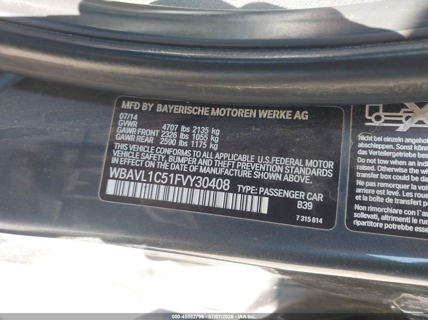 2015 BMW X1 xDrive28I VIN: WBAVL1C51FVY30408 Lot: 45582796