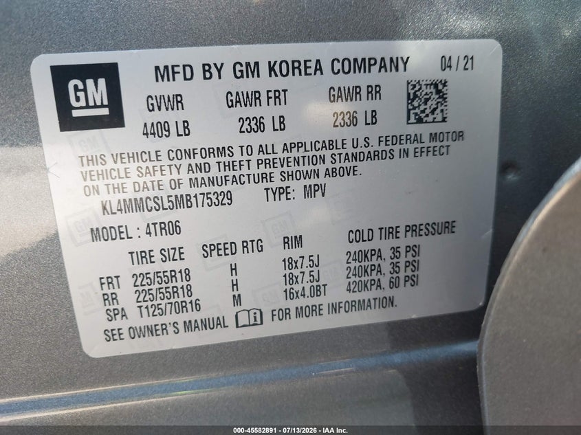 2021 Buick Encore Gx Awd Preferred VIN: KL4MMCSL5MB175329 Lot: 45582891