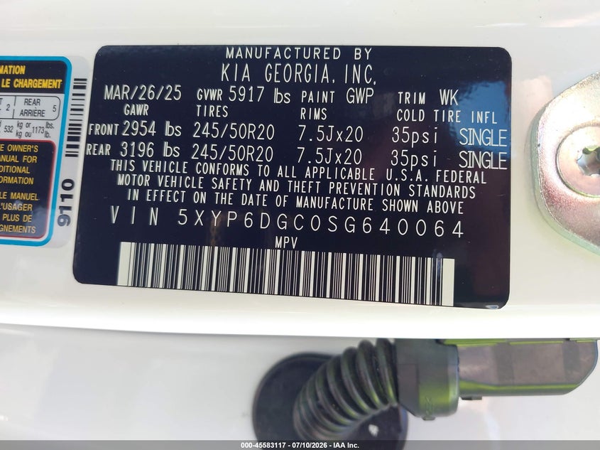 2025 Kia Telluride S VIN: 5XYP6DGC0SG640064 Lot: 45583117