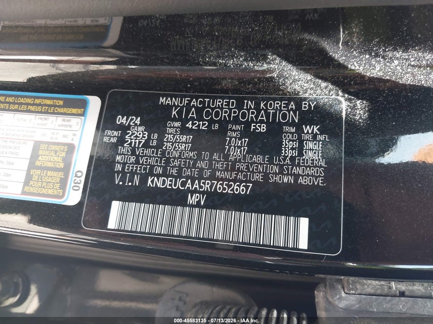 2024 Kia Seltos S VIN: KNDEUCAA5R7652667 Lot: 45583135