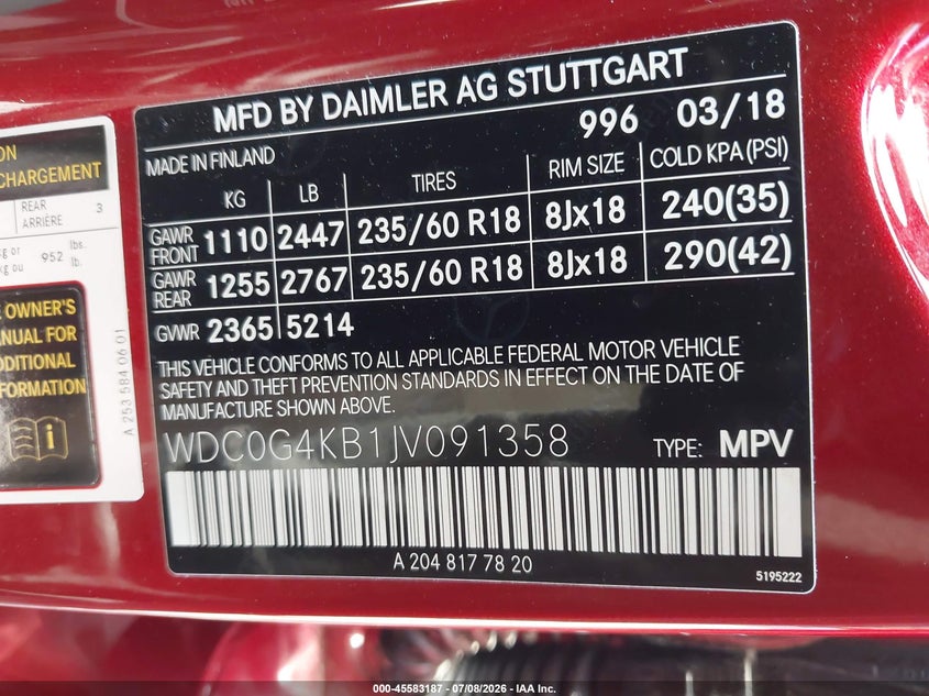 2018 Mercedes-Benz Glc 300 4Matic VIN: WDC0G4KB1JV091358 Lot: 45583187