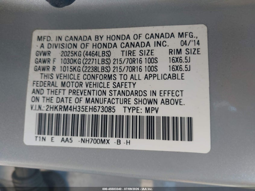 2014 HONDA CR-V SPORT UTILITY VEHICLE 2.4L I-4 DOHC, VVT, 185HP