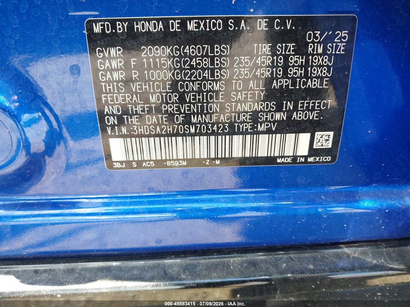 2025 Acura Adx A-Spec With Advance VIN: 3HDSA2H70SM703423 Lot: 45583415