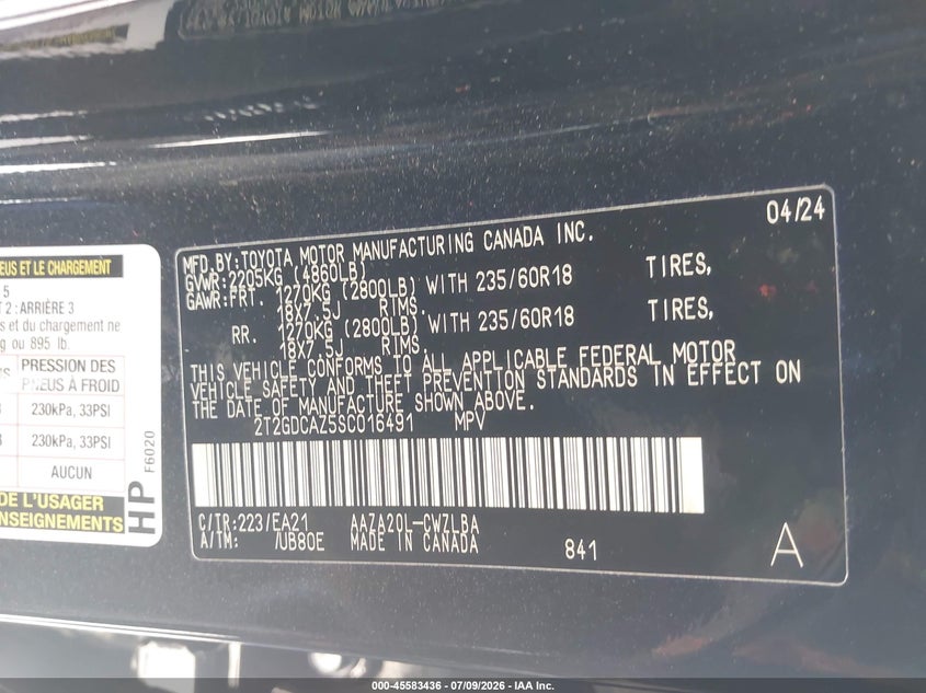 2025 Lexus Nx 250 Premium VIN: 2T2GDCAZ5SC016491 Lot: 45583436