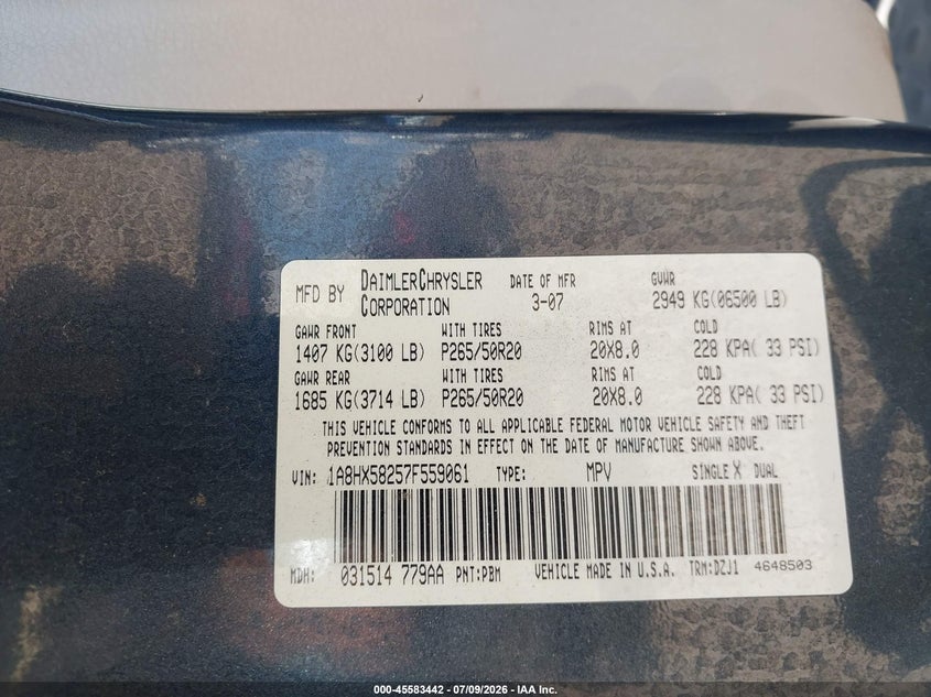2007 Chrysler Aspen Limited VIN: 1A8HX58257F559061 Lot: 45583442