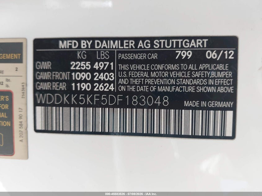 2013 Mercedes-Benz E 350 VIN: WDDKK5KF5DF183048 Lot: 45583526