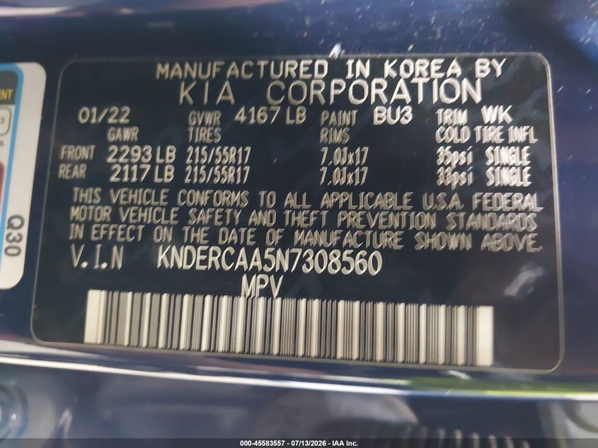 2022 Kia Seltos Ex VIN: KNDERCAA5N7308560 Lot: 45583557