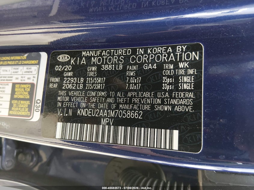 2021 Kia Seltos S VIN: KNDEU2AA1M7058662 Lot: 45583573