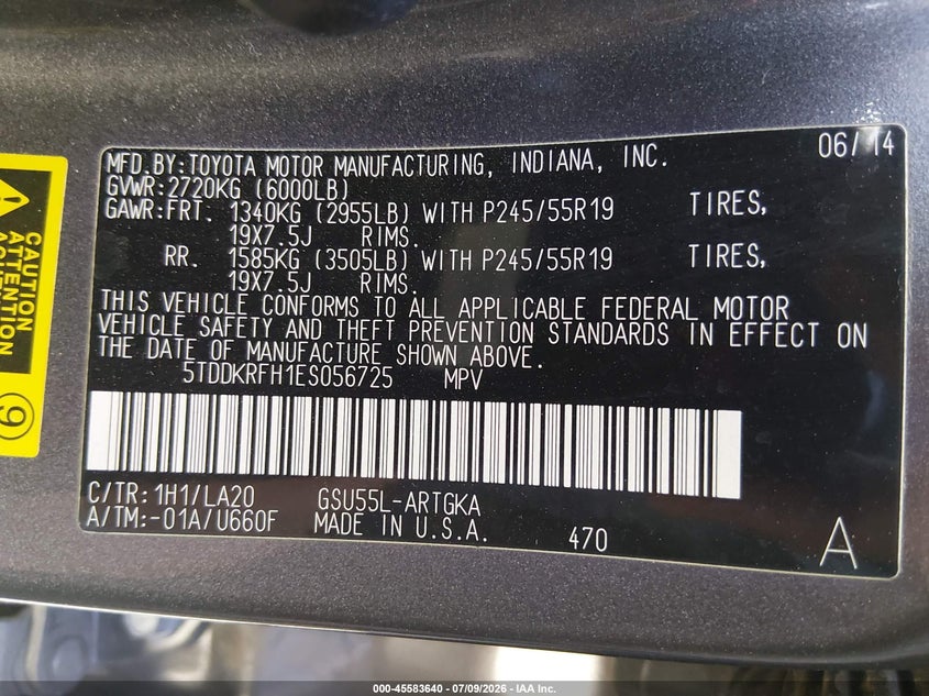 2014 TOYOTA HIGHLANDER SPORT UTILITY VEHICLE 3.5L V-6 DOHC, VVT, 270HP