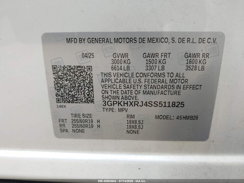 2025 Honda Prologue Touring VIN: 3GPKHXRJ4SS511825 Lot: 45583642