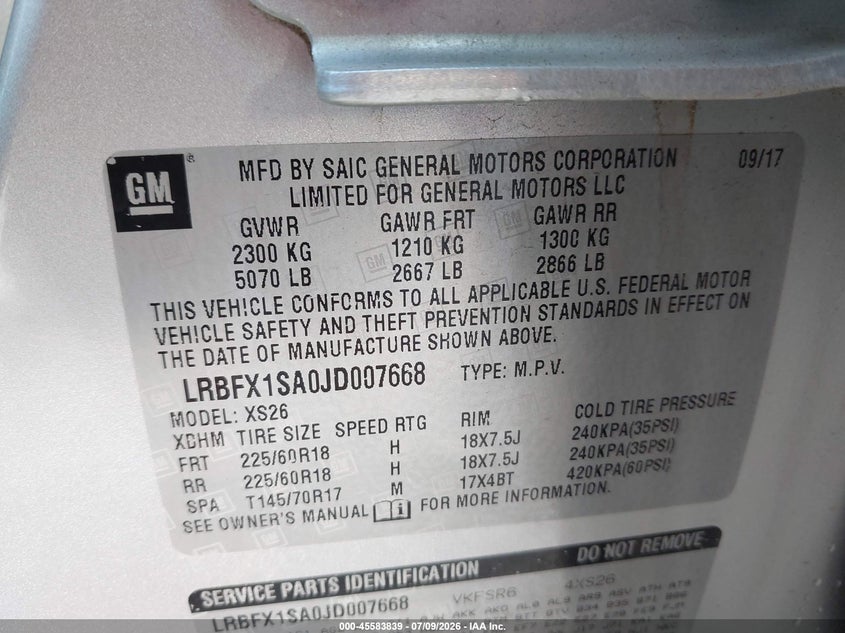 2018 Buick Envision Essence VIN: LRBFX1SA0JD007668 Lot: 45583839