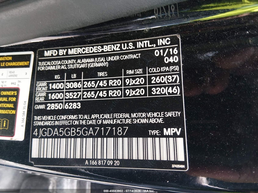 2016 Mercedes-Benz Gle 400 4Matic VIN: 4JGDA5GB5GA717187 Lot: 45583902