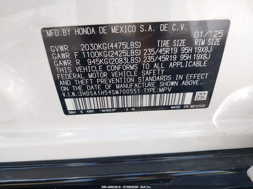 2025 Acura Adx A-Spec VIN: 3HDSA1H54SM700551 Lot: 45583918