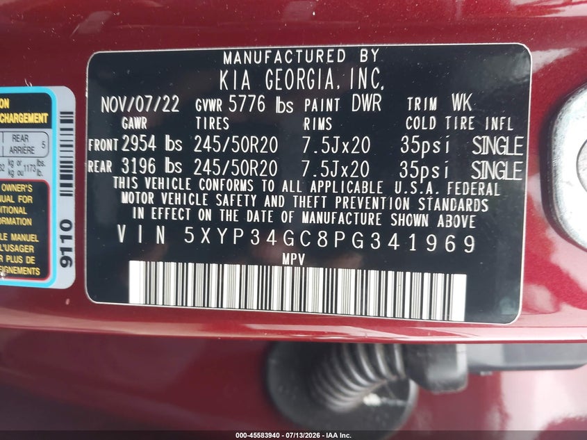 2023 Kia Telluride Ex VIN: 5XYP34GC8PG341969 Lot: 45583940