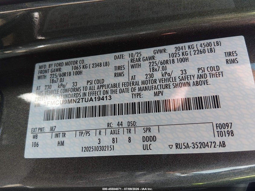 2026 FORD ESCAPE SPORT UTILITY VEHICLE 1.5L I-3 DI, DOHC, VVT, TURBO, 180HP