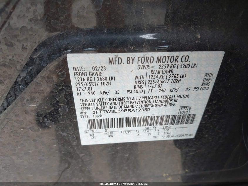 2023 Ford Maverick Xl VIN: 3FTTW8E39PRA12350 Lot: 45584214
